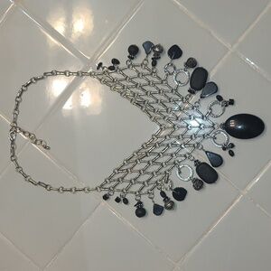 Vintage Chainmail Collar Necklace In Silver With Black Beads